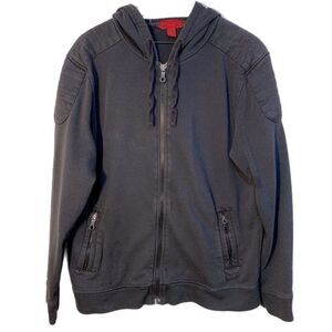 Alfani Red Hoodie Men’s XL Black Full Zip Faux Sherpa Lining Quilted Shoulders.